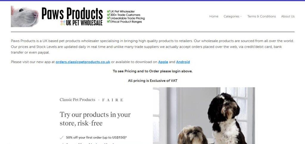 Paw Products UK pet products suppliers 