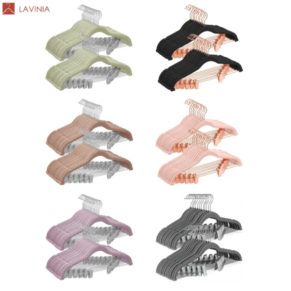 Lavinia Wholesale Custom Plastic Hanger Non-Slip Space Saving Velvet Hangers for Pants - Image 6