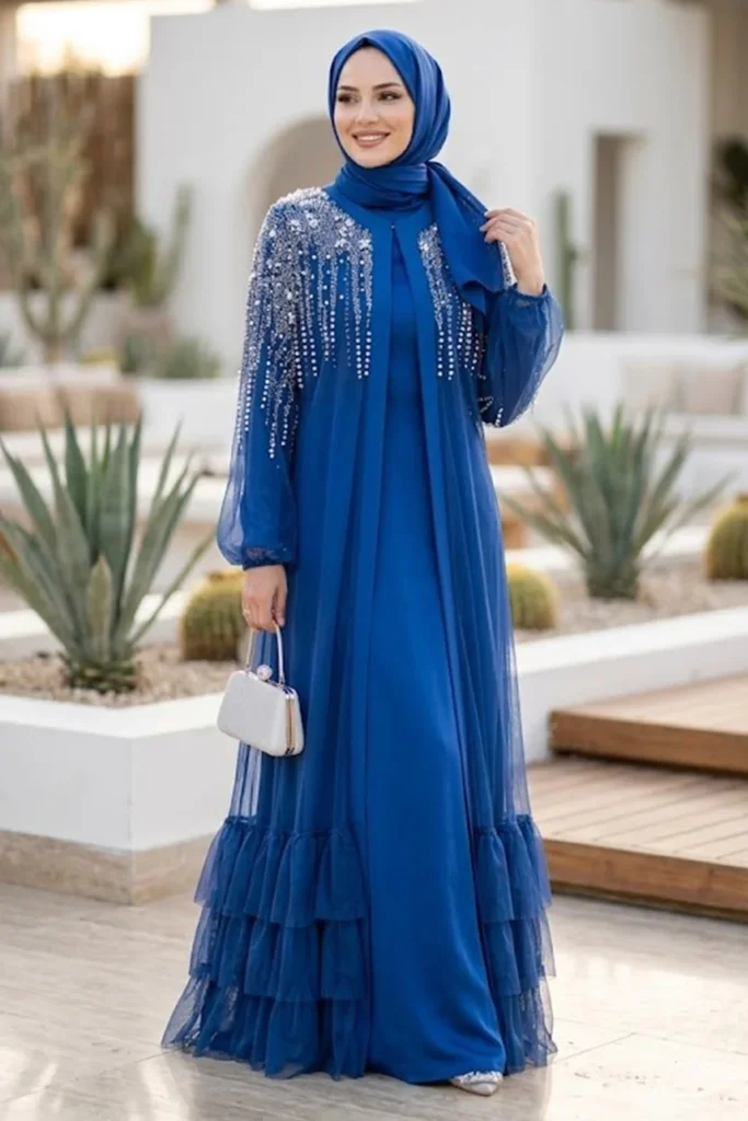 Neva Style Wholesale dark-indigo embellished modest abaya from the official Istanbul catalogue